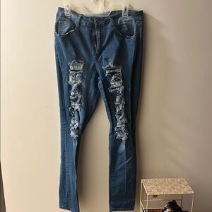 Women's Blue Distressed Jeans